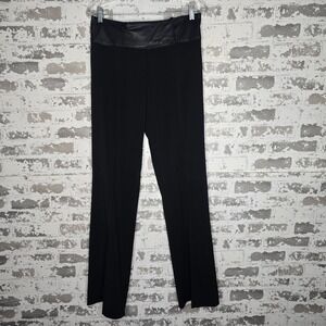 Cache Pants Womens 6 Black Ponte Knit Bootcut Genuine Leather Trim Waist VTG Y2K